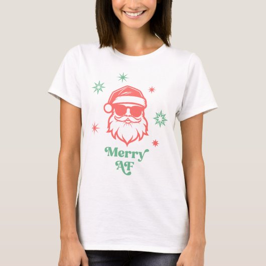 Merry AF cooler Weihnachtsmann in Sonnenbrille Ret T-Shirt (Vorderseite)