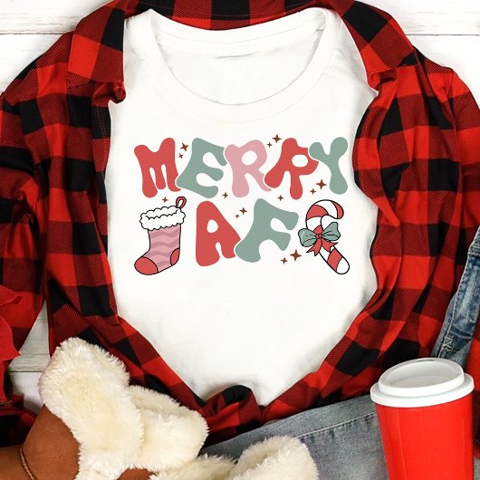 Merry AF Funny Retro Christmas Tri-Blend Shirt