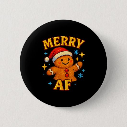 Merry Af Gingerbread Man Christmas Santa Hat Cooki Button (Vorderseite)