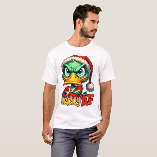 Merry AF - Sarcastic Grumpy Duck Christmas T-Shirt (Vorne ganz)