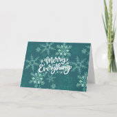 Merry alles Calligrafy Green Snowflake Feiertagskarte (Vorderseite)