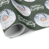 Merry alles Calligraphy Round Foto Green Geschenkpapier (Rolleneckpunkt)