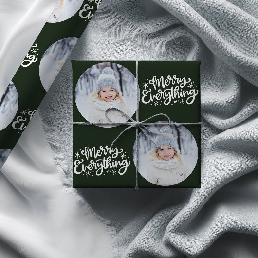 Merry alles Calligraphy Round Foto Green Geschenkpapier