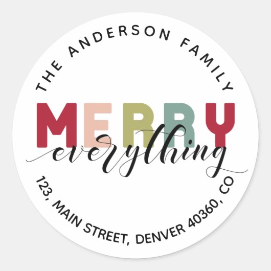 Merry Alles farbige Rücksendetikett Runder Aufkleber (Vorderseite)