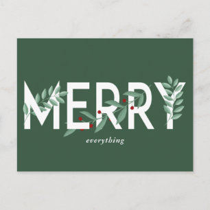 Merry alles Grüne Holly Berries Foliage Feiertagspostkarte