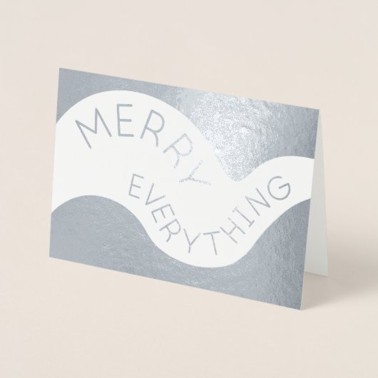 Merry alles kurvte Typografie Holiday Silver Folienkarte (Vorderseite)