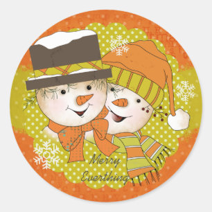 Merry alles Snowmen Round Sticker