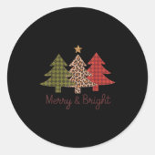 Merry &amp; Bright Plaid Leopard Christmas Tree Xm Runder Aufkleber (Vorderseite)