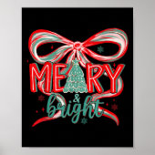 Merry &amp; Bright Tree Coquette Bow Retro Holiday Poster (Vorne)