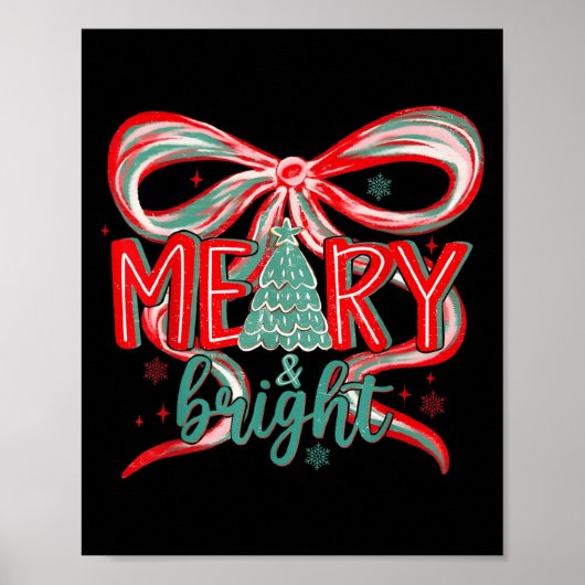 Merry &amp; Bright Tree Coquette Bow Retro Holiday Poster (Vorne)