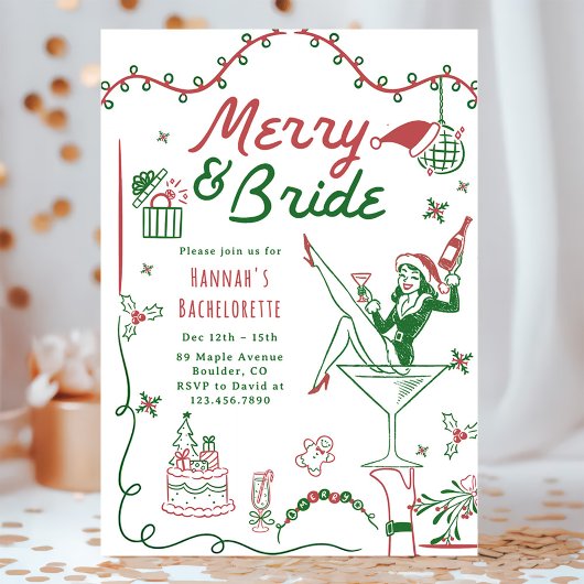 Merry And Bride Christmas Bachelorette & Itinerary Einladung