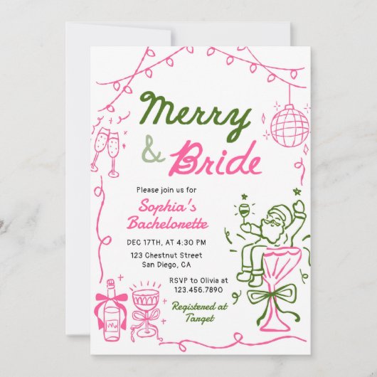 Merry And Bride Christmas Bachelorette Party Einladung (Vorderseite)