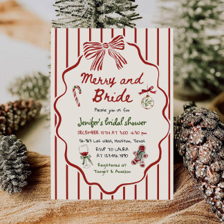 Merry and Bride Hand Drawn Christmas Bridal Shower Einladung