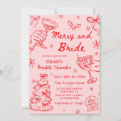 Merry and Bride Hand Drawn Christmas Bridal Shower Einladung (Vorderseite)