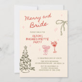 Merry and Bride Hand Drawn Weihnachts-Brautparty Einladung (Vorderseite)