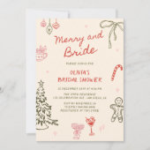 Merry and Bride Hand Drawn Weihnachts-Brautparty Einladung (Vorderseite)