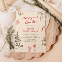 Merry and Bride Hand Drawn Weihnachts-Brautparty Einladung
