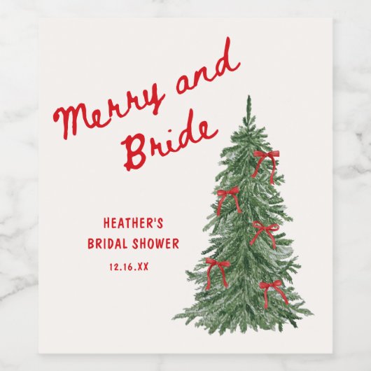 Merry and Bride Whimsical Holiday Bridal Shower Weinetikett (Einzelnes Label)