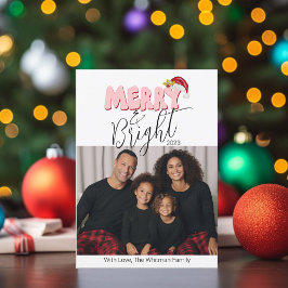 Merry and Bright 3 Family Photo Retro Christmas Feiertagskarte