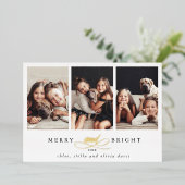 Merry and Bright 3 Foto Gold Foil Urlaubskarte Folieneinladung (Stehend vorne)