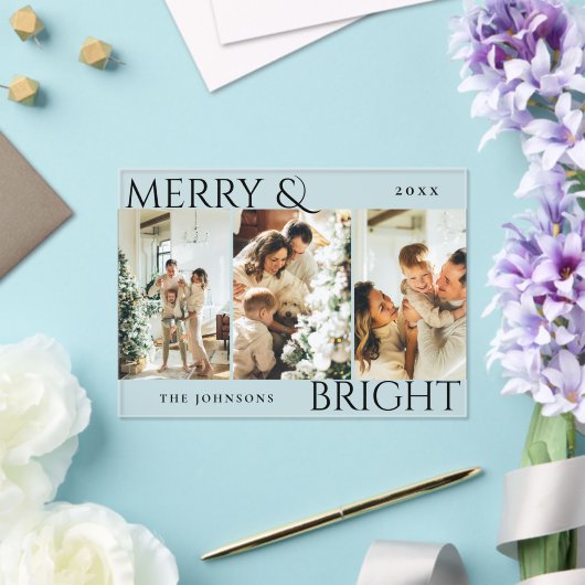Merry and Bright 3 Photo Collage Holiday Card Acryleinladungen (In Situ (Hochzeit))