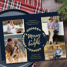 Merry and Bright 4 Foto Collage Blau und Gold