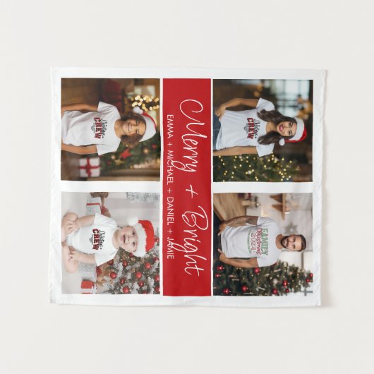 Merry and Bright 4 Foto Weihnachts-Familienband Wandteppich (Vorderseite (Horizontal))