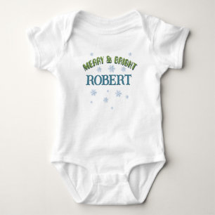 Merry and Bright Baby Name Custom Boy Weihnachten Baby Strampler