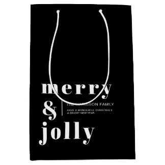 Merry and Bright Black Modern Christmas Holiday  Mittlere Geschenktüte