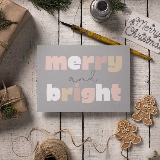 Merry and Bright Boho Weihnachts Postcard Postkarte