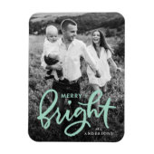 Merry and Bright Bold Mint Script Holiday Foto Magnet (Vertikal)