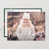 Merry and Bright Brush Lettering Foto Weihnachten (Vorne/Hinten)