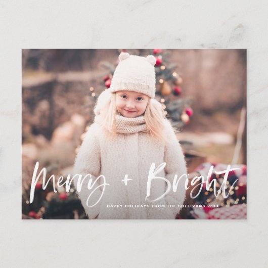 Merry and Bright Brush Lettering Foto Weihnachten (Vorderseite)