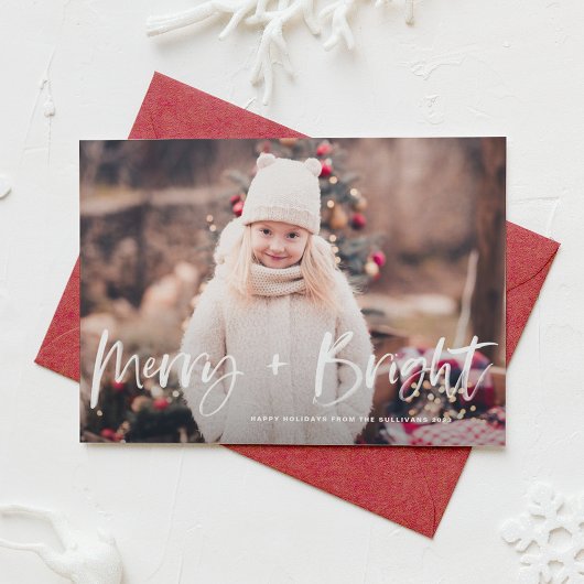 Merry and Bright Brush Lettering Foto Weihnachten