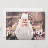 Merry and Bright Brush Lettering Foto Weihnachten (Vorderseite)