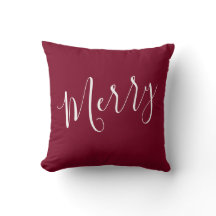 Merry and Bright Burgundy Christmas Throw Kissen