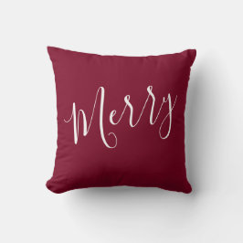 Merry and Bright Burgundy Christmas Throw Kissen