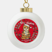 Merry and Bright cat Christmas kitten snow winter Keramik Kugel-Ornament (Vorderseite)