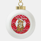 Merry and Bright cat Christmas kitten snow winter Keramik Kugel-Ornament (Vorderseite)