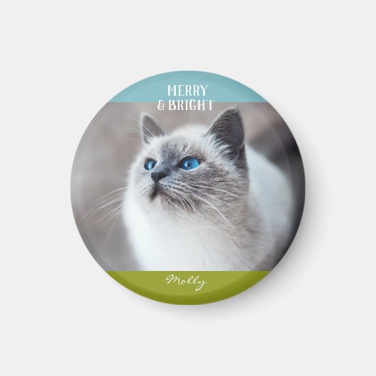 Merry and Bright Cat Kitten Weihnachts-Foto Name Magnet (Vorne)