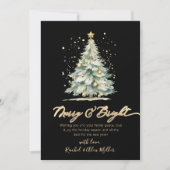 Merry and Bright Chic Gold Script Tree Non Foto Feiertagskarte (Vorderseite)