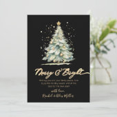 Merry and Bright Chic Gold Script Tree Non Foto Feiertagskarte (Stehend Vorderseite)