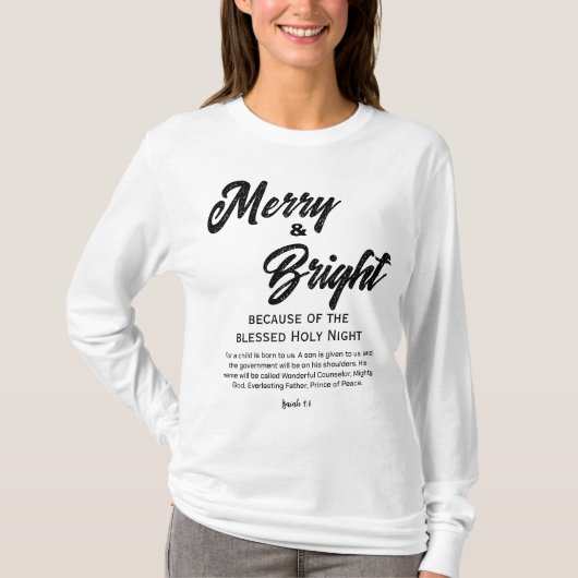 Merry and Bright Christmas Black Script T-Shirt (Vorderseite)