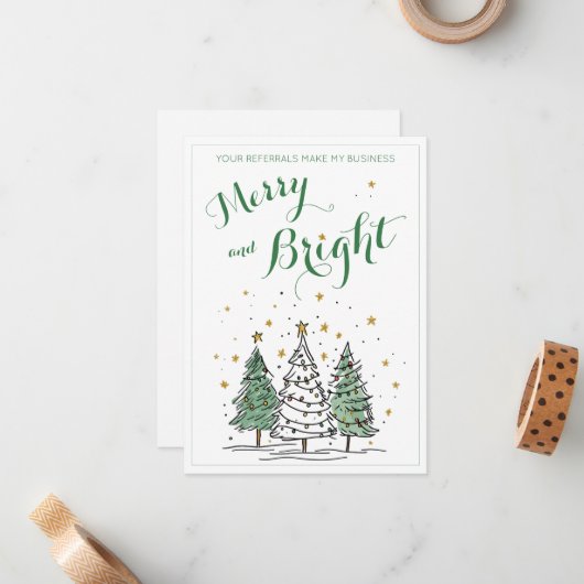 Merry and Bright Christmas Business Referral Mitteilungskarte (Vorderseite/Rückseite Beispiel)