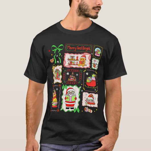 Merry And Bright Christmas Gingerbread Santa Book T-Shirt (Vorderseite)