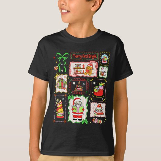 Merry And Bright Christmas Gingerbread Santa Book T-Shirt (Vorderseite)