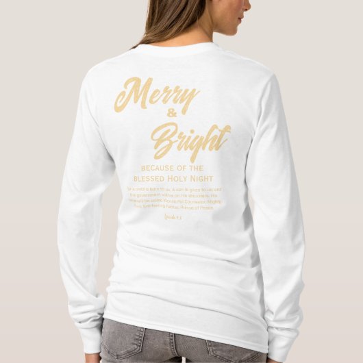 Merry and Bright Christmas Gold Beige Script T-Shirt (Rückseite)
