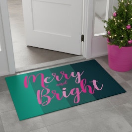 Merry and Bright Christmas Green Pink Fußmatte