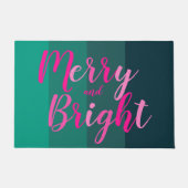 Merry and Bright Christmas Green Pink Fußmatte (Vorderseite)