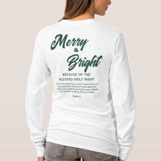 Merry and Bright Christmas Green Script T-Shirt (Rückseite)